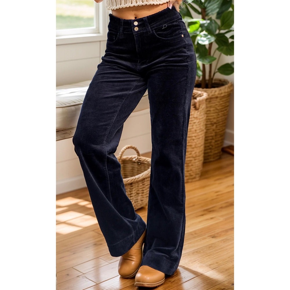 Judy Blue Black Corduroy Wide Leg Jeans NWT Womens 15/32 High‎ Rise Stretch